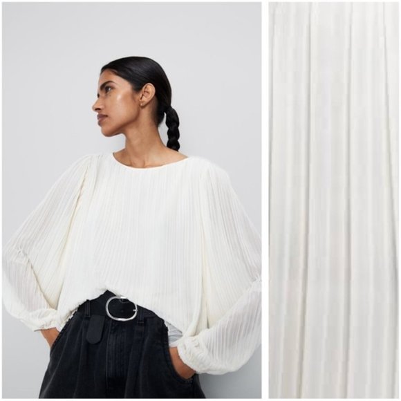 Zara Tops - Zara Cream Fine Pleated Blouse